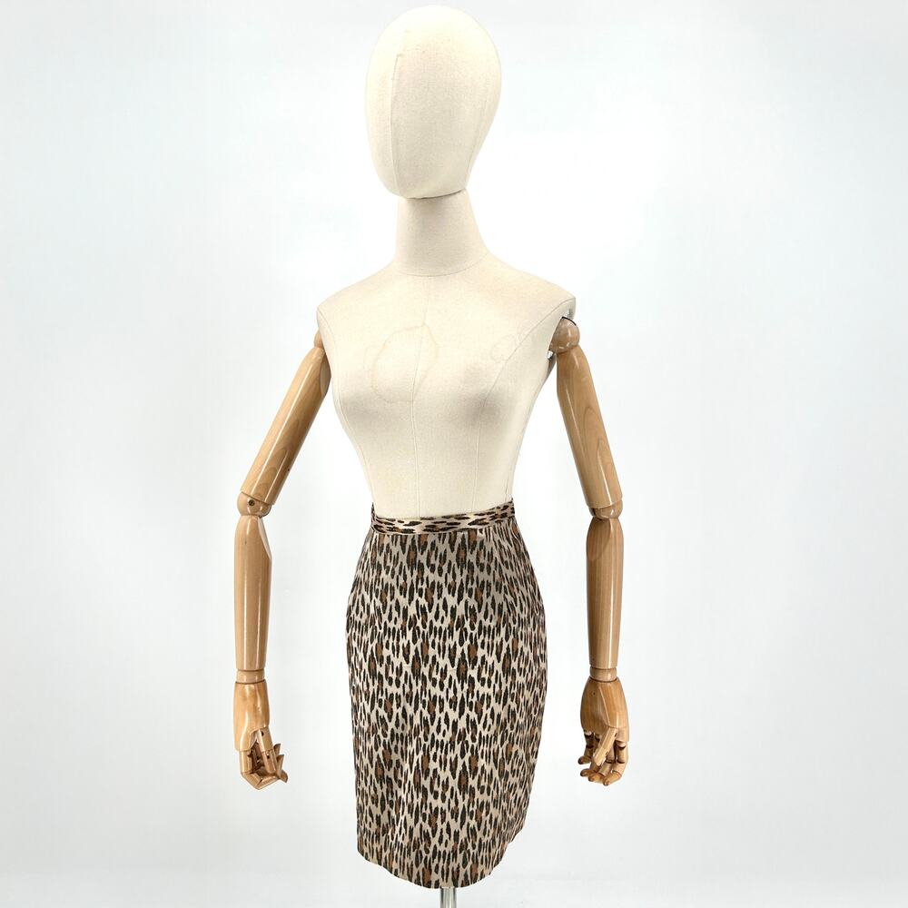 Vintage 90s Alberto Makali Sport Leopard Satin Brocade Pencil Skirt